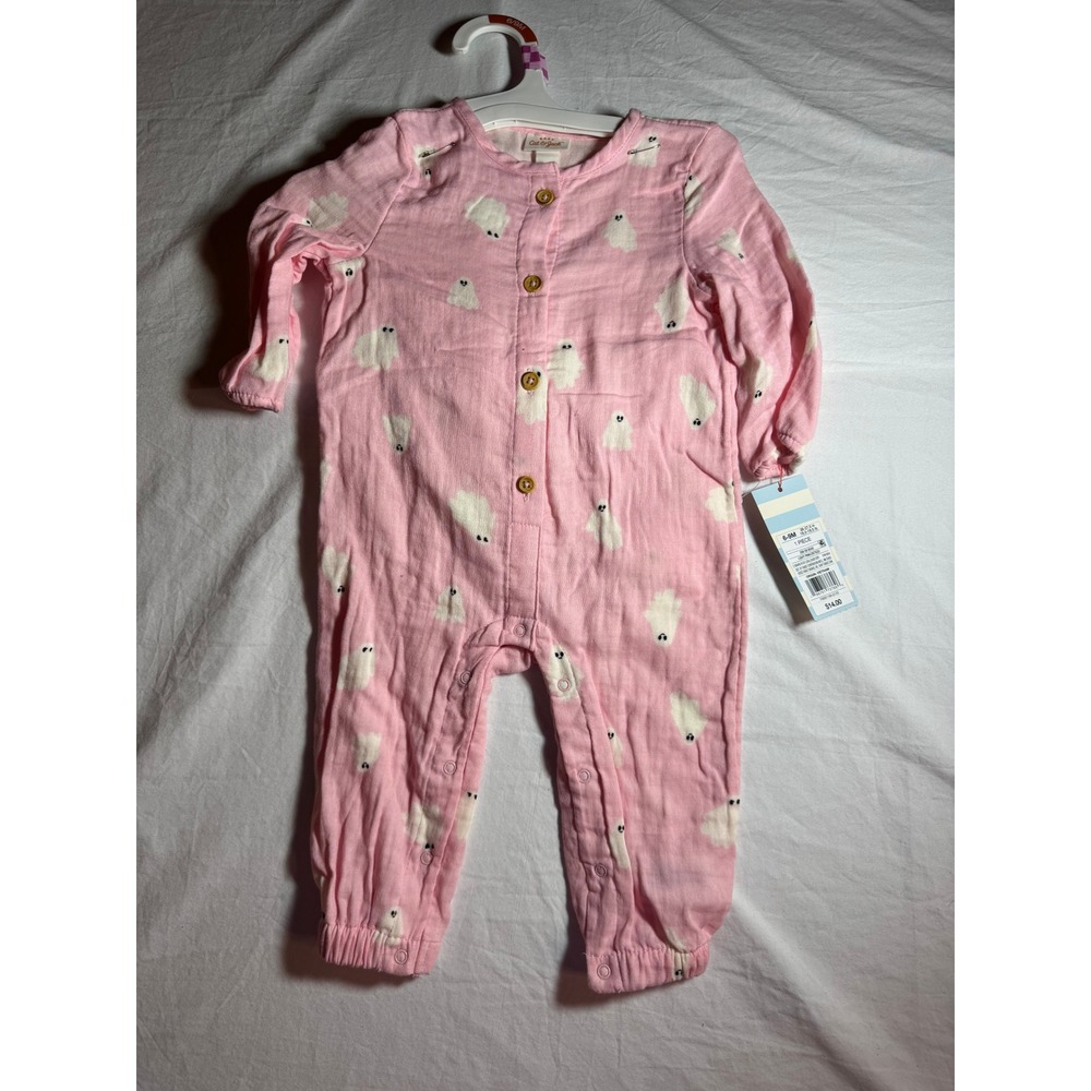 Cat & Jack Baby Pink Ghost Print Gauze Romper Halloween 6-9M NWT